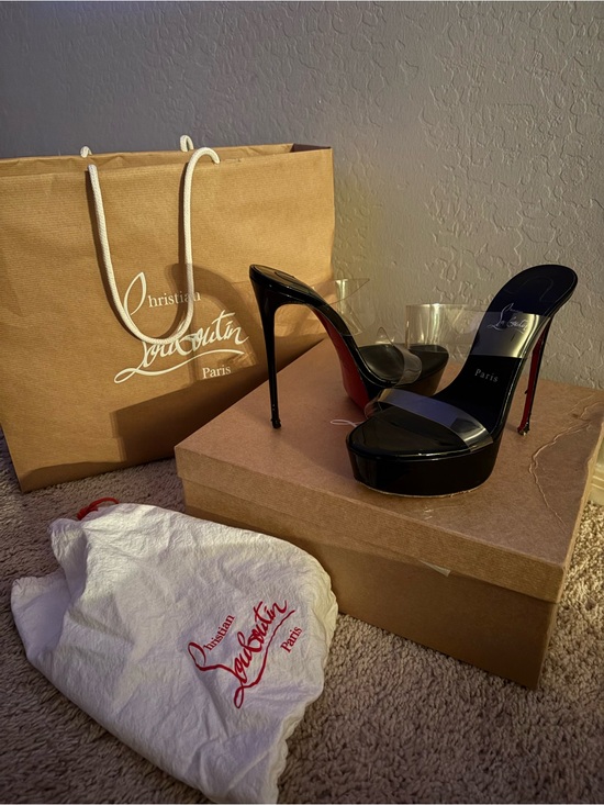 Christian Louboutin Shoes - Christian Louboutin Black Patent Platform Mules with Red Soles